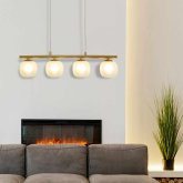 Plafonnier OKO 4 lumières blanc opal et doré, plafonnier en verre décoratif