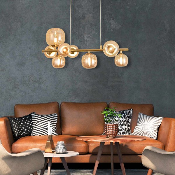 SUSPENSION 8 LUMIÈRES OKO AMBRÉ | Ukukhome