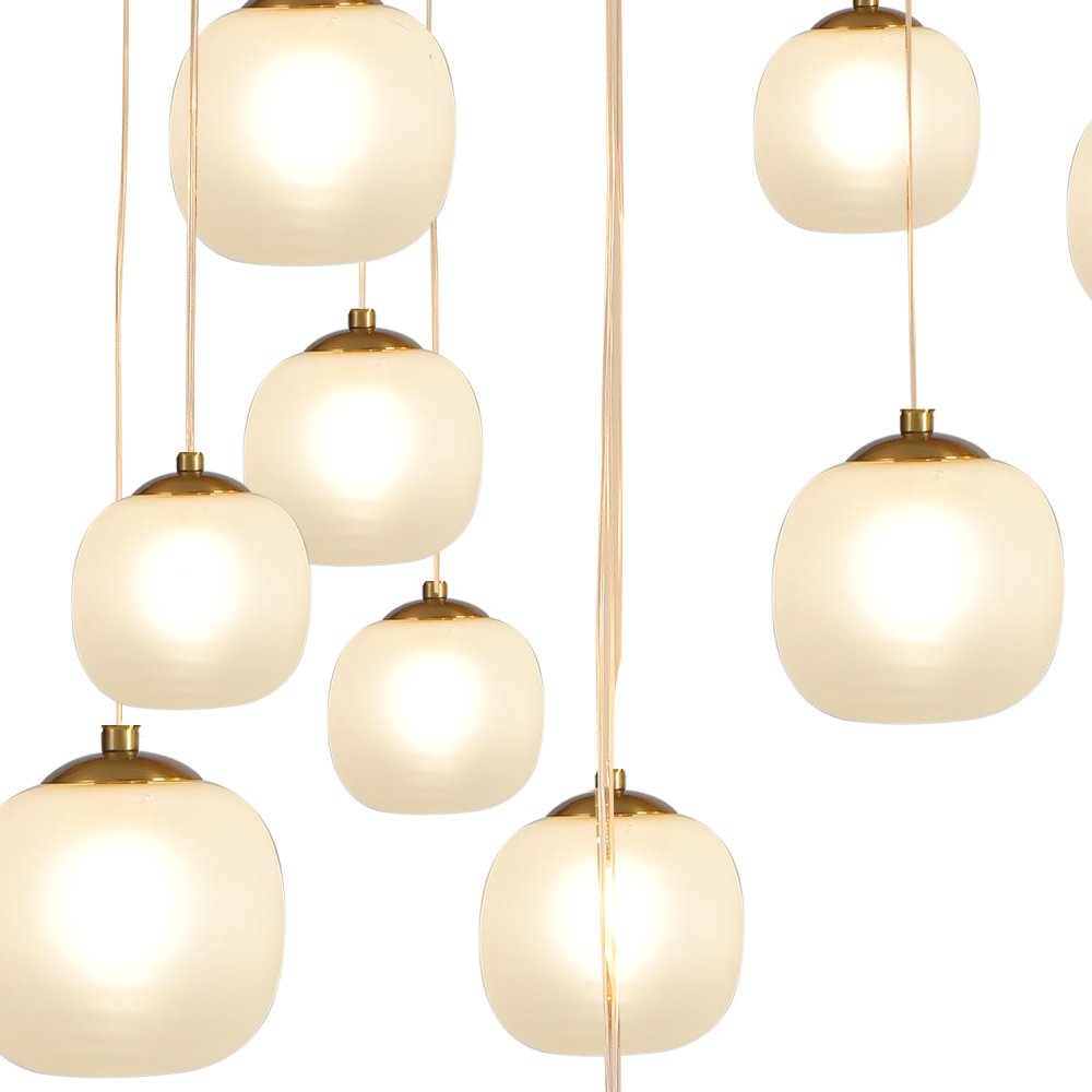 PLAFONNIER 16 LUMIÈRES OKO BLANC OPAL ET DORÉ | Ukukhome