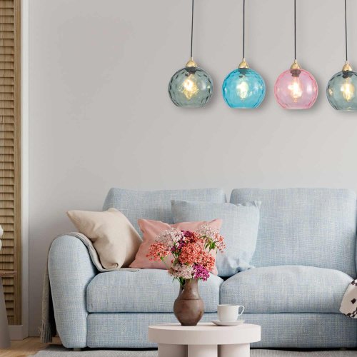 PLAFONNIER 4 LUMIÈRES LYRIA BLEU, FUMÉ ET ROSE | Ukukhome