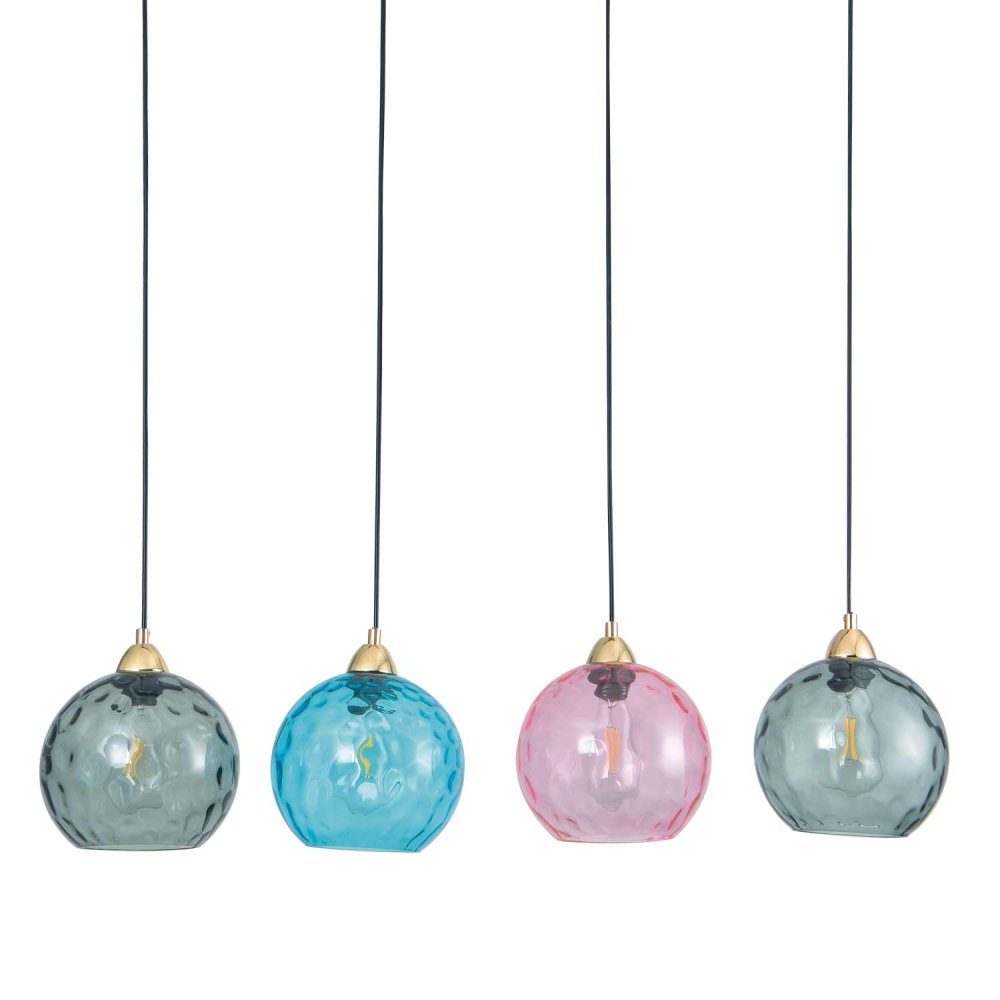 PLAFONNIER 4 LUMIÈRES LYRIA BLEU, FUMÉ ET ROSE | Ukukhome