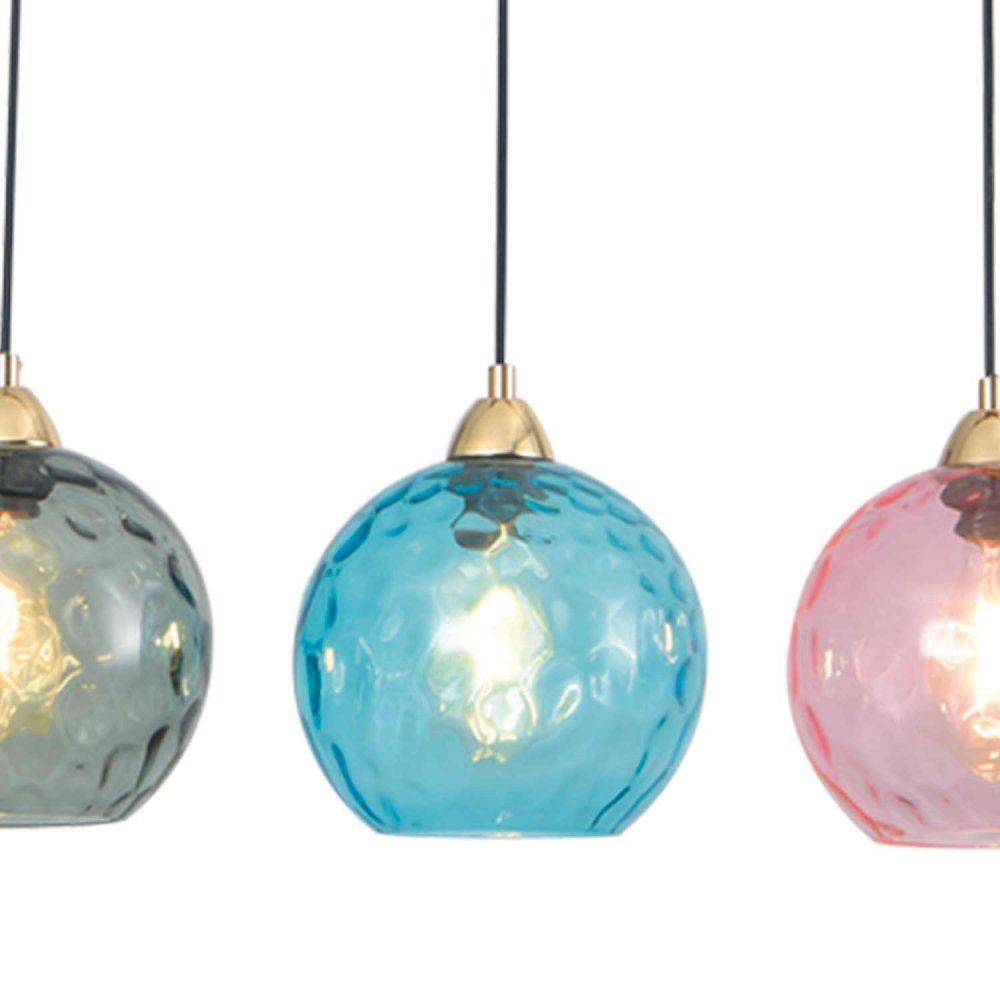 PLAFONNIER 4 LUMIÈRES LYRIA BLEU, FUMÉ ET ROSE | Ukukhome