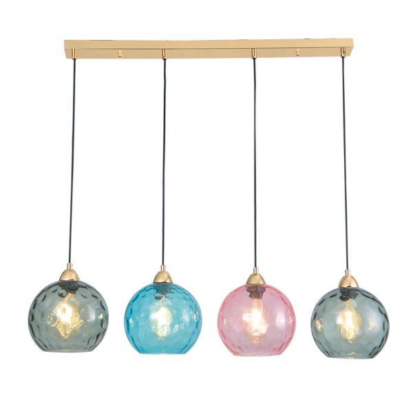 PLAFONNIER 4 LUMIÈRES LYRIA BLEU, FUMÉ ET ROSE | Ukukhome 2