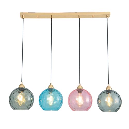 PLAFONNIER 4 LUMIÈRES LYRIA BLEU, FUMÉ ET ROSE | Ukukhome
