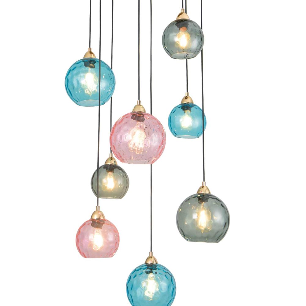 SUSPENSION 8 LUMIÈRES LYRIA BLEU, FUMÉ ET ROSE | Ukukhome