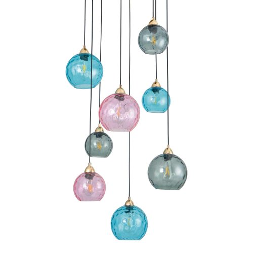 SUSPENSION 8 LUMIÈRES LYRIA BLEU, FUMÉ ET ROSE | Ukukhome