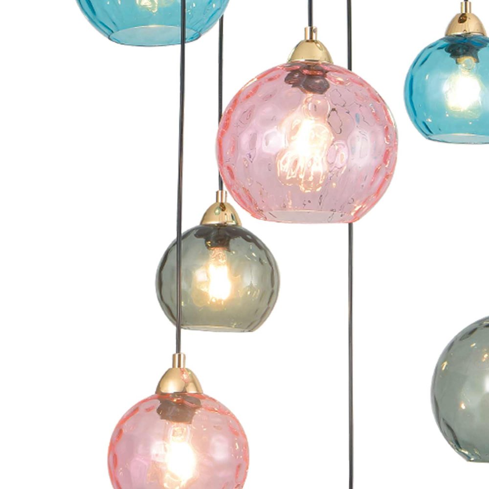SUSPENSION 8 LUMIÈRES LYRIA BLEU, FUMÉ ET ROSE | Ukukhome