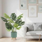 Monstera artificiel 120 cm, feuilles perforées vertes hyperréalistes, idéal décoration moderne d'intérieurs, pot noir