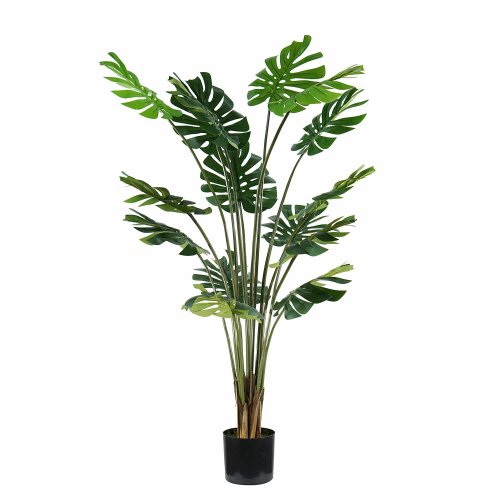 Monstera artificiel 170 cm, feuilles perforées vertes hyperréalistes, idéal salons et grands espaces, pot noir inclus