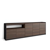 Buffet salon 260x80x37 cm 5 portes soft chêne foncé et noir, grand rangement pour salon moderne