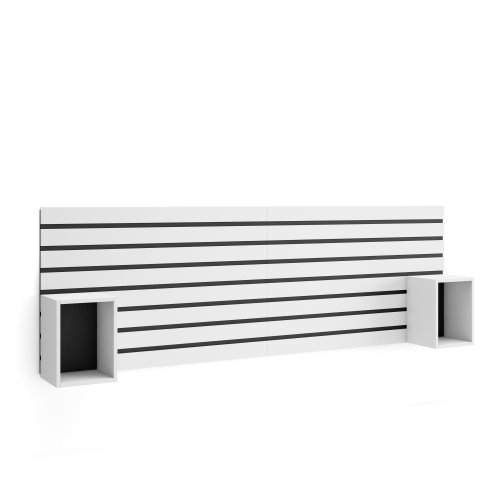 Tête de lit avec chevets 214x70x3 cm pour lit 135-160 cm avec rangement blanc, chambre moderne organisée et lumineuse
