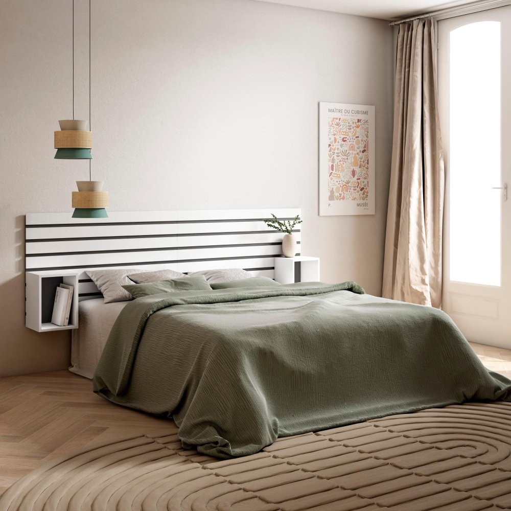 Tête de Lit Tables de Chevet Blanc 214 cm | Lit 135-160
