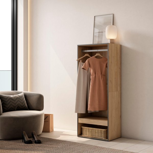 Dressing Ouvert 60x145 cm Chêne | Module Penderie 2