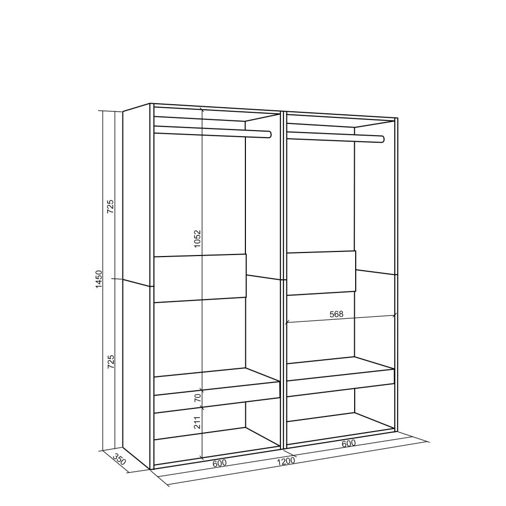 Dressing Ouvert Eden 120x145 cm Chêne | Penderie