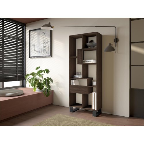 Bibliothèque Industrielle 174 cm Chêne Foncé | Pieds Métal