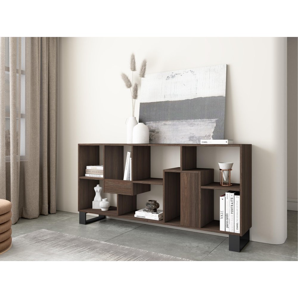 Bibliothèque Industrielle 174 cm Chêne Foncé | Pieds Métal