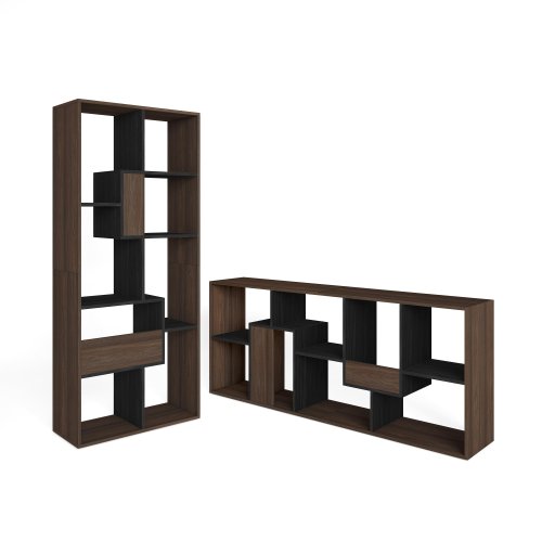 Bibliothèque étagère murale 162x67x31 cm avec rangement chêne foncé et noir, design industriel bicolore pour salon
