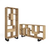 Bibliothèque étagère murale 174x67x31 cm design industriel chêne naturel, présentoir ouvert nordique pour salon et burea
