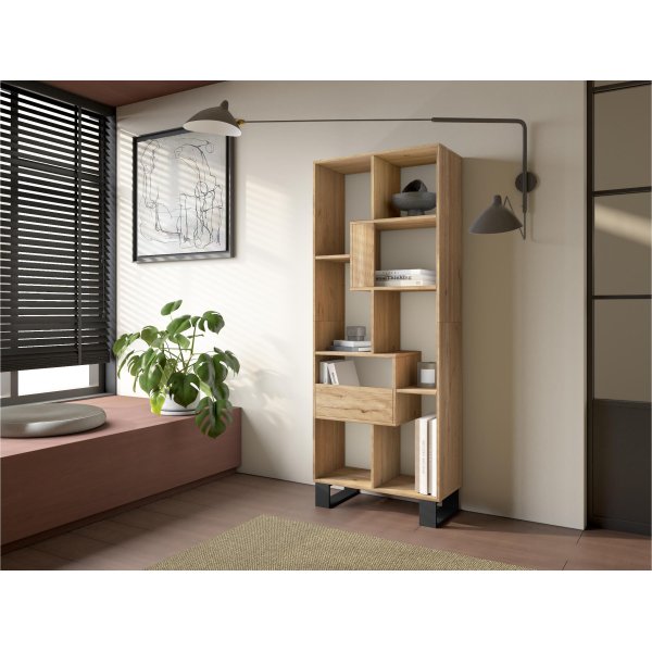Bibliothèque étagère murale 174x67x31 cm design industriel chêne naturel, présentoir ouvert nordique pour salon et burea 2