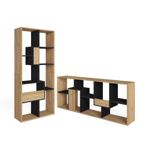 Bibliothèque étagère murale 162x67x31 cm avec rangement chêne noir, design industriel sombre pour salon et bureau modern