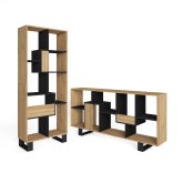 Bibliothèque étagère murale 174x67x31 cm design industriel chêne noir, étagère sombre élégante pour salon moderne