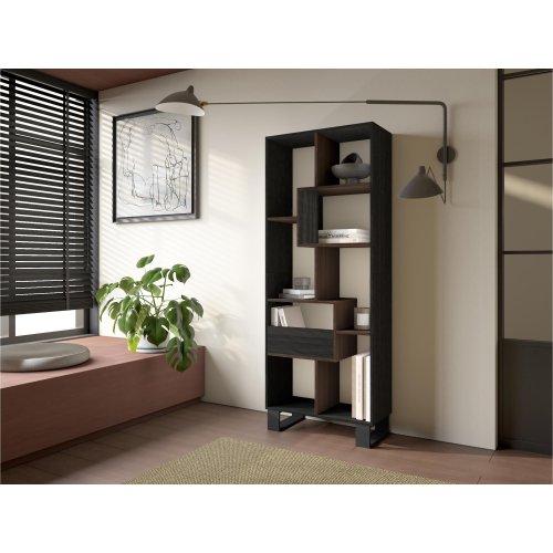 Bibliothèque Industrielle 174 cm Noir Chêne Foncé | Pieds Métal