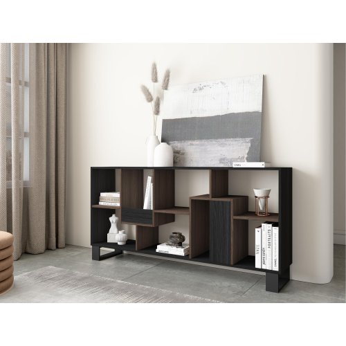Bibliothèque Industrielle 174 cm Noir Chêne Foncé | Pieds Métal