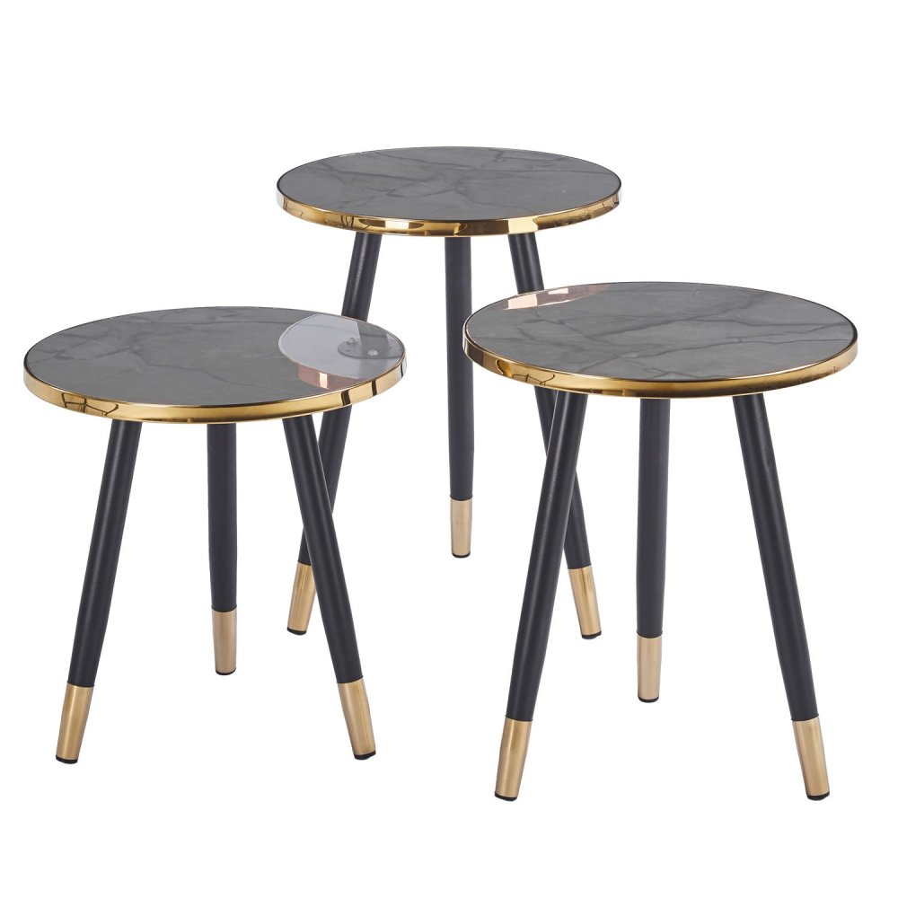 Lot de 3 Tables d'Appoint Zoe Détail Doré | Ukukhome