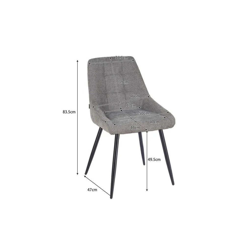 Chaise Rembourrée Alma Grise Pieds Noirs | Ukukhome