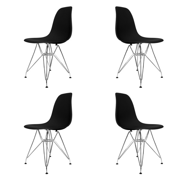 SET 4 SEDIE TOWER CHROME NERE EXTRA QUALITY - Sedia Tower 