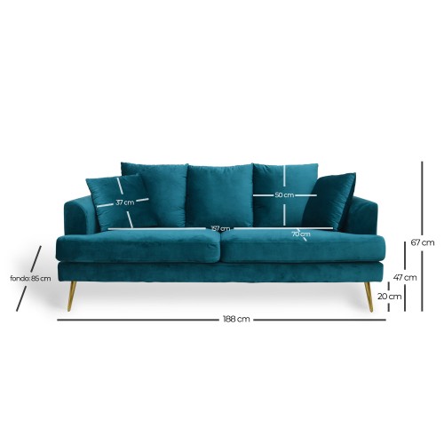 SOFA 3 PLAZAS TERCIOPELO Y PATAS METALICAS - Divani 