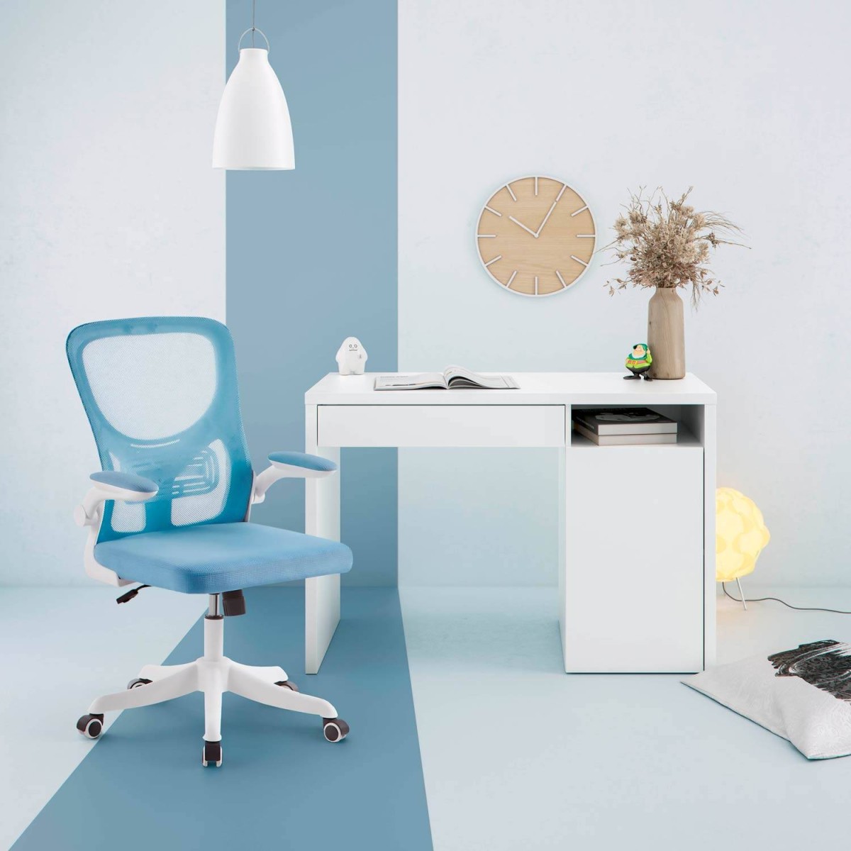 Sedia Da Scrivania Blu Con Ruote, Design Moderno, Seduta Imbottita, Per Bambini E Adulti