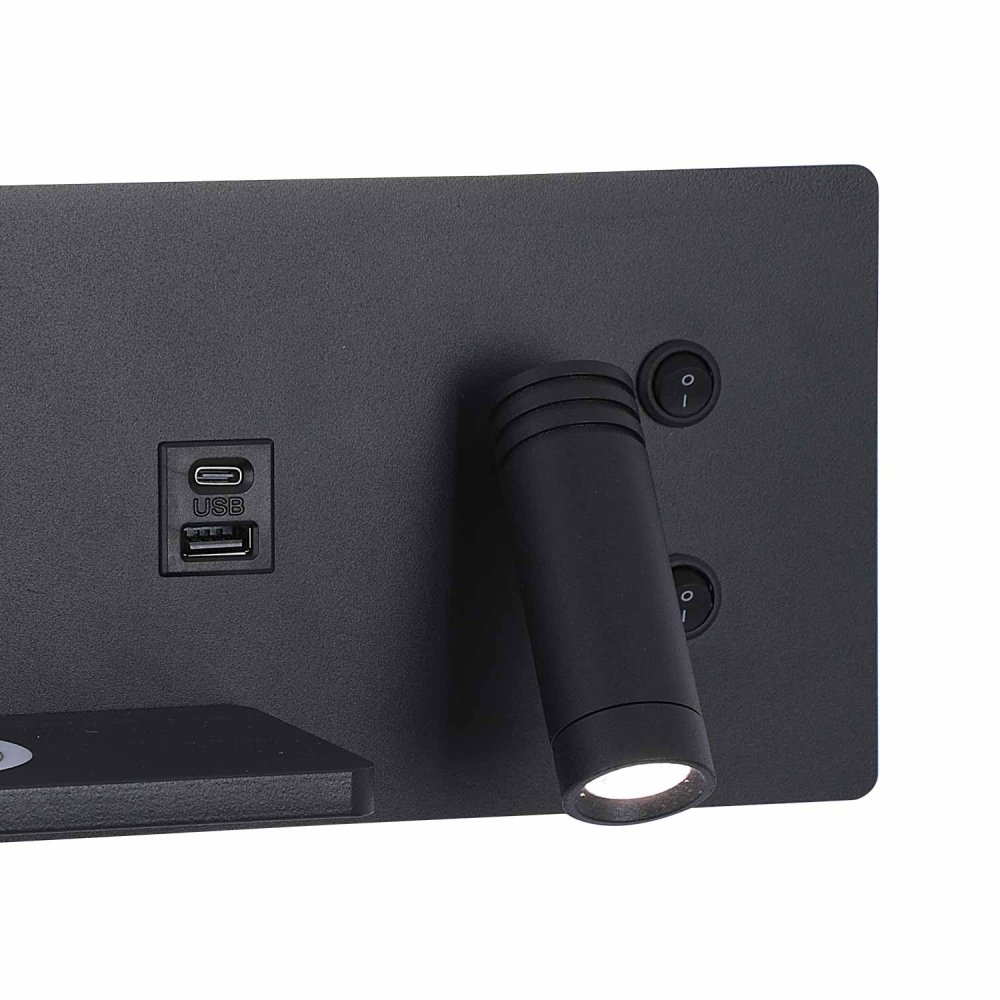 Applique LED Negro con Carga Inalámbrica y Usb 30Cm Somni - Applique LED - UKUKHOME.com