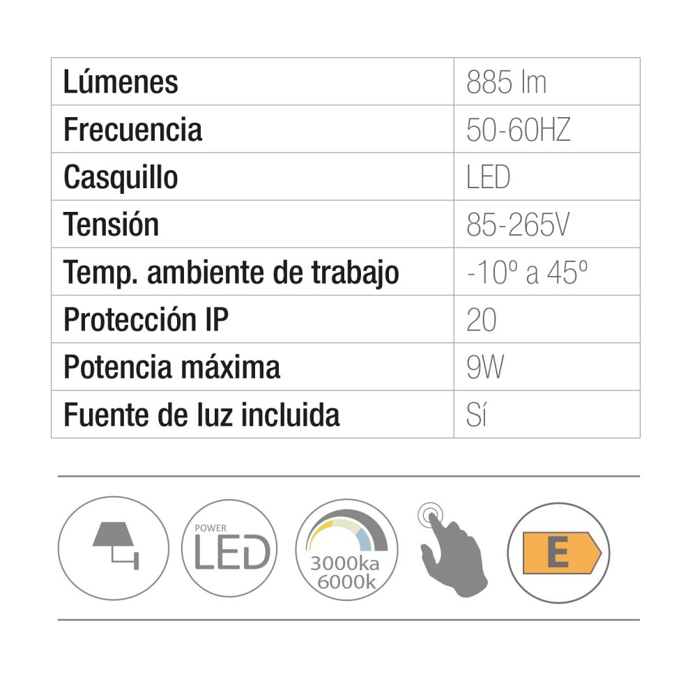 Applique LED Táctil Negro 19,5Cm Irati - Applique LED - UKUKHOME.com