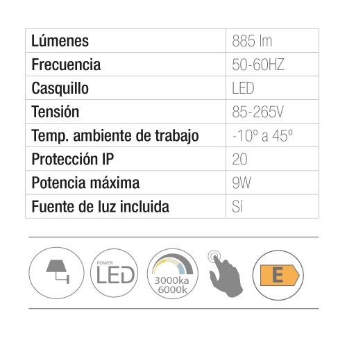 Applique LED Táctil Negro 19,5Cm Irati - Applique LED - UKUKHOME.com