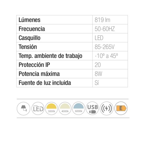 Applique LED Negro con Carga Inalámbrica y Usb 30Cm Somni - Applique LED - UKUKHOME.com