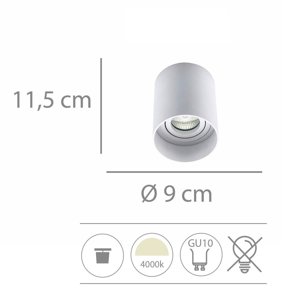 Foco de Superficie Cilíndrico Orientable Ø9Cm color Blanco Rick - Faretto LED da superficie - UKUKHOME.com