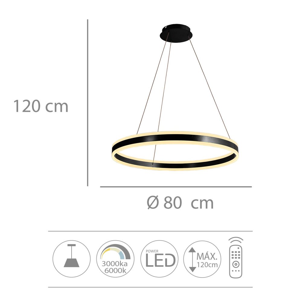 Lampada da Soffitto Led Negra Ø80Cm Zirka - Illuminazione da soffitto LED - UKUKHOME.com