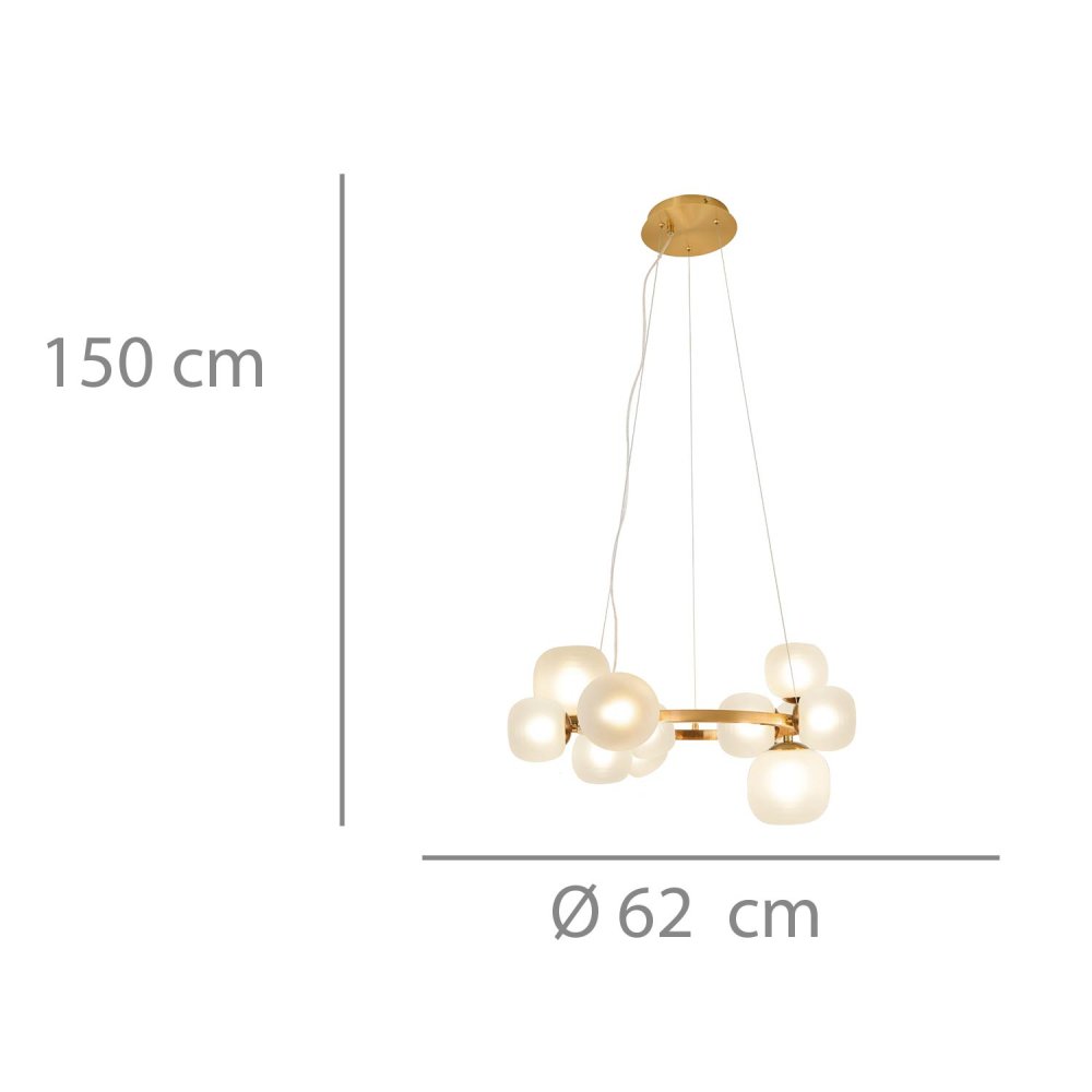 LAMPADA A SOSPENSIONE 11 LUCI OKO BIANCA OPAL E ORO | Ukukhome