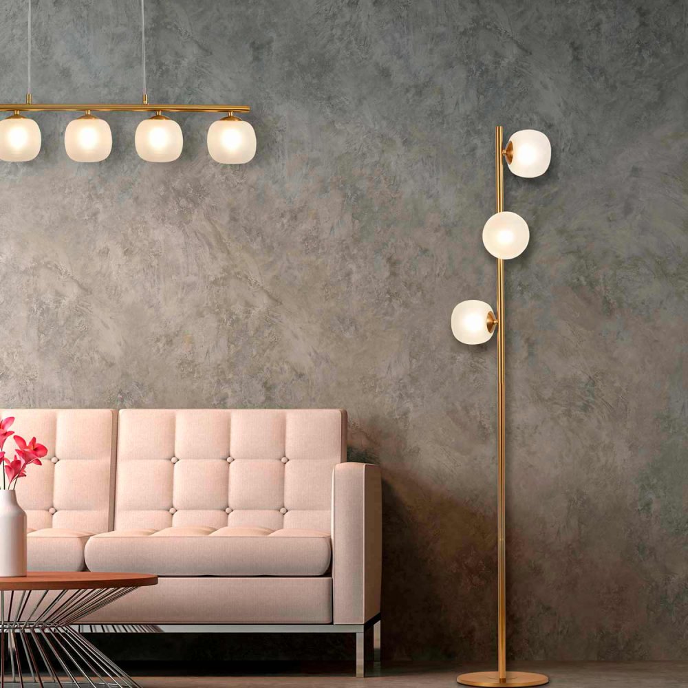 LAMPADA DA TERRA 3 LUCI OKO BIANCA E ORO | Ukukhome