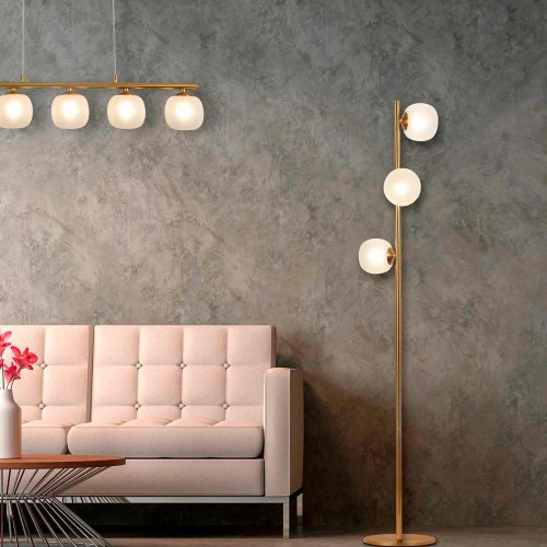 LAMPADA DA TERRA 3 LUCI OKO BIANCA E ORO | Ukukhome