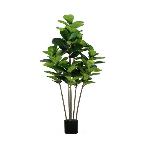 Ficus Lyrata artificiale 150 cm, grandi foglie verdi iperrealiste, ideale interni moderni, vaso nero incluso