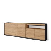 Credenza soggiorno 260x80x37 cm 5 ante soft rovere nero, grande contenitore soggiorno con finitura scura ed elegante