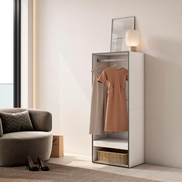 Cabina Armadio Aperta 60x145 cm Bianco | Modulo Appendiabiti 2