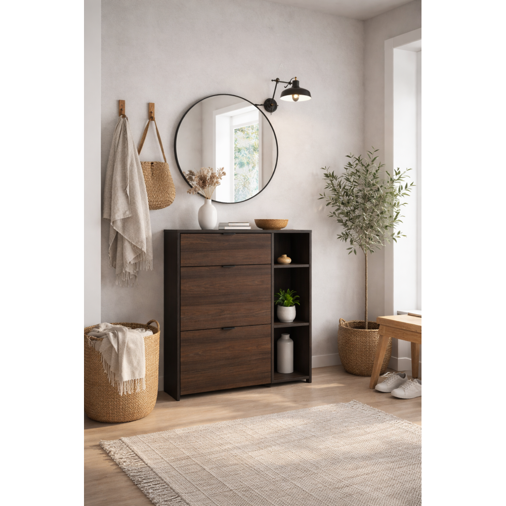 Scarpiera Ingresso 90 cm Nero Rovere Scuro | 10 Paia