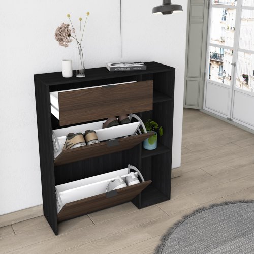 Scarpiera Ingresso 90 cm Nero Rovere Scuro | 10 Paia