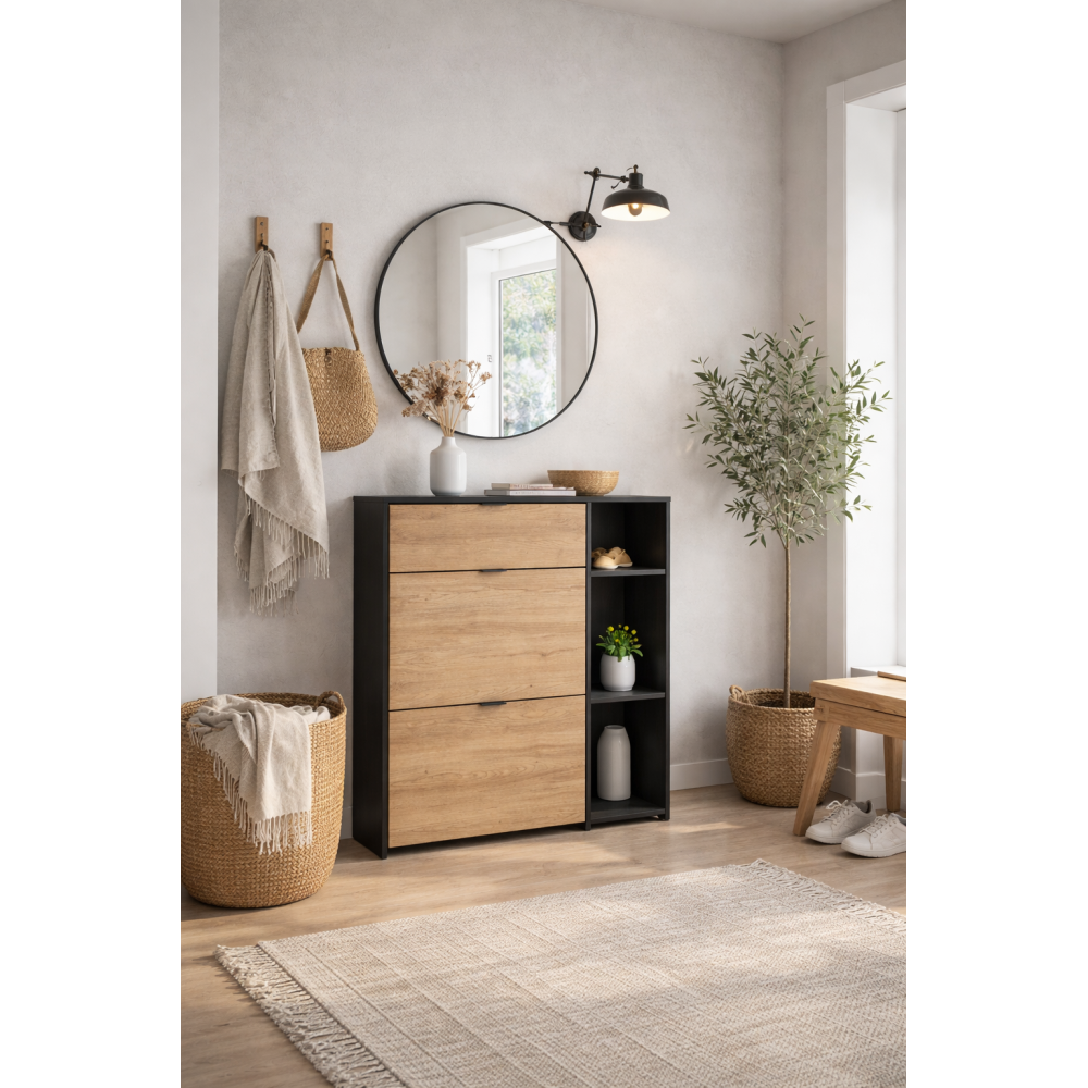 Scarpiera Ingresso 90 cm Nero Rovere | 10 Paia Scarpe