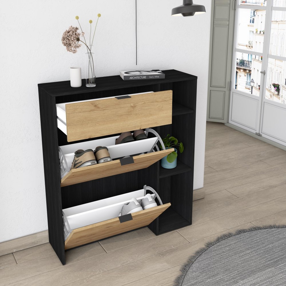 Scarpiera Ingresso 90 cm Nero Rovere | 10 Paia Scarpe