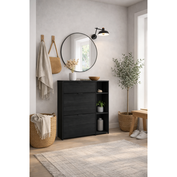 Scarpiera Ingresso 90 cm Nero | 10 Paia | Ante Ribaltabili 2