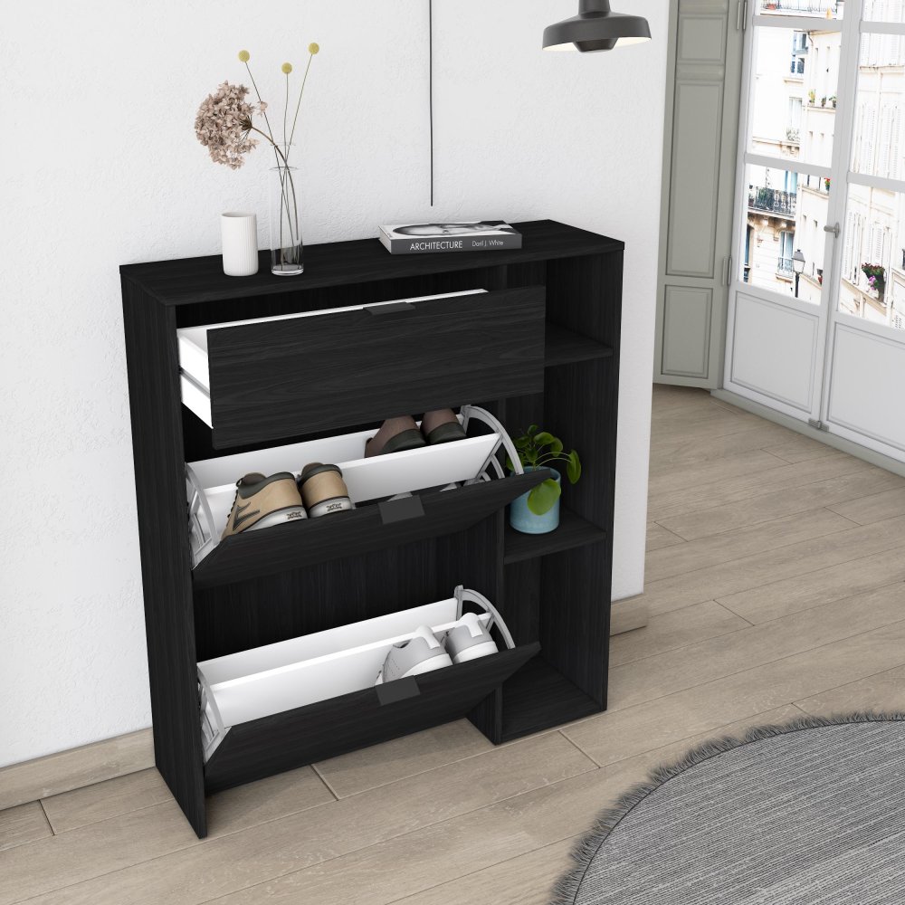 Scarpiera Ingresso 90 cm Nero | 10 Paia | Ante Ribaltabili